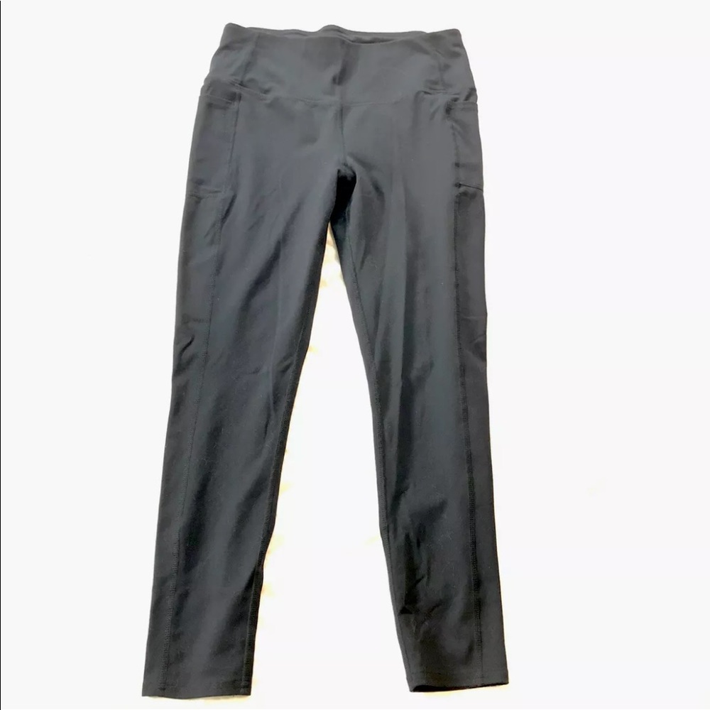 Skechers Womens Leggings Size L Black Pockets 26” inseam cropped Pullon Athletic